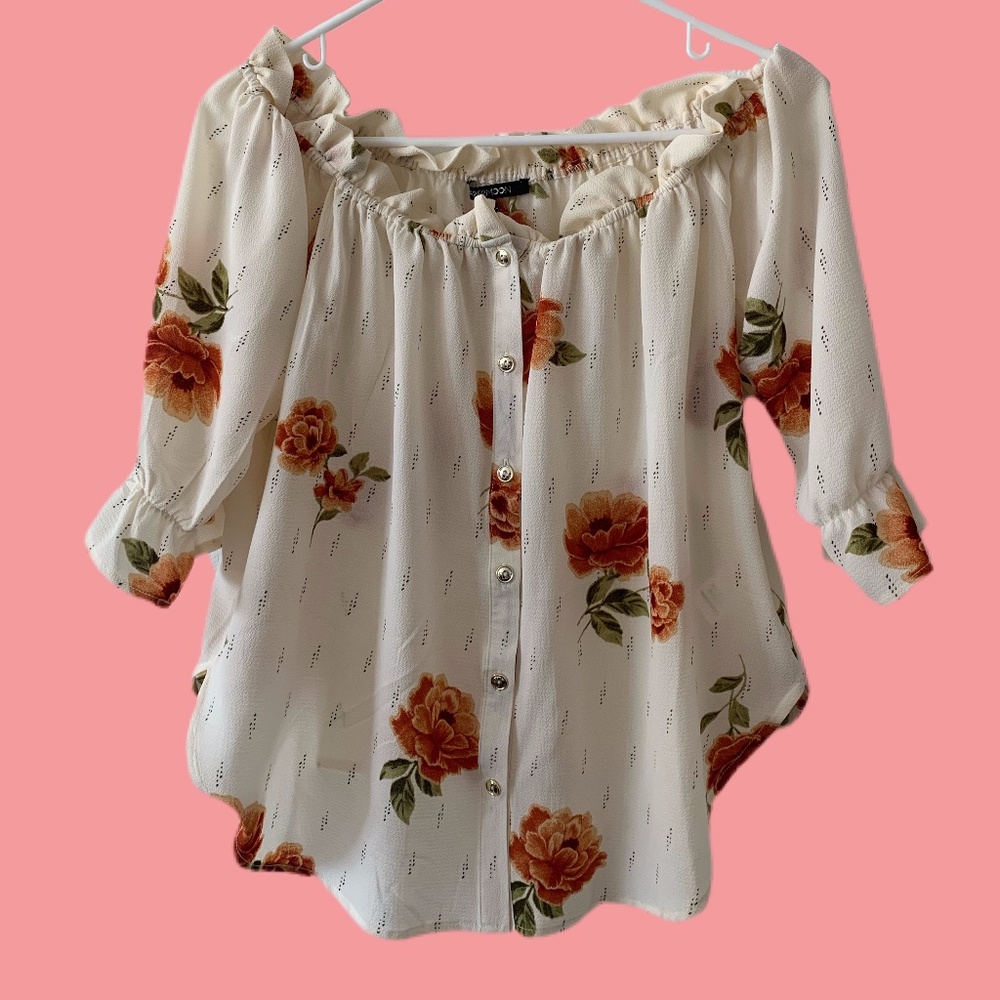 White floral off the shoulder